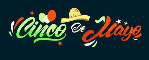 cinco de mayo en estilo de letras con sombrero vector