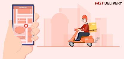 Fast Delivery on Scooter Location on Phone vector