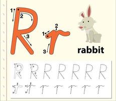 Letter R tracing alphabet worksheet vector