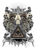 Goat skull with skeletons and Eye of Providence vector