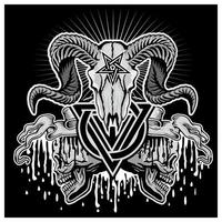 Grunge ram skull with trinity symbol and pentagram vector