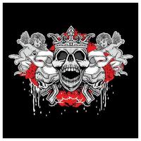 Grunge skull with crown and angels design vector