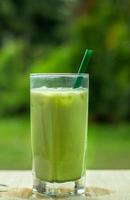 Home made Matcha iced green tea with milk photo