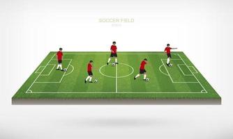 Jugadores de fútbol en el campo de fútbol flotando en blanco vector