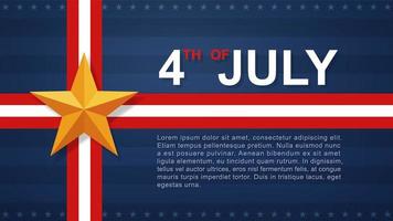 4th of July background with ribbon and gold star vector