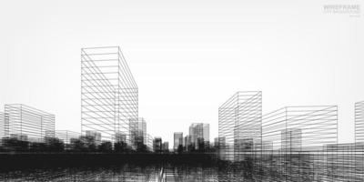 Wireframe City In Perspective