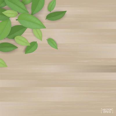 Green leaves on square wood plank texture