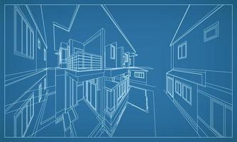 3D perspective render of building wire frame vector