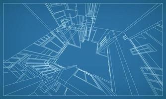 3D perspective render of building wire frame vector