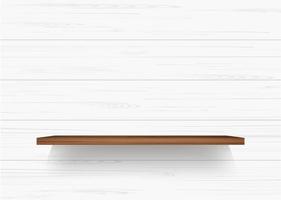Wooden shelf on white wooden wall with soft shadow vector