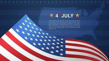 4th of July background with American flag and USA map vector