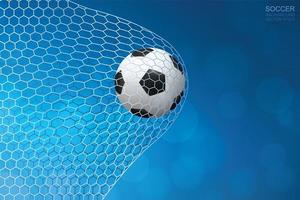 Soccer or football in net on blue bokeh vector