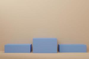 Blue card pedestal on beige wall photo