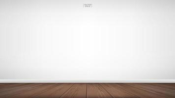 Empty room with white wall and brown wood floor vector