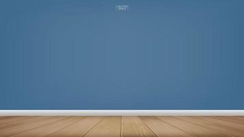 espacio vacío de la habitación de madera con pared azul vector