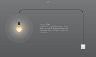 Light bulb connected to switch on dark gray vector