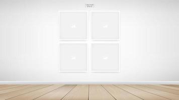 Four empty square photo frames on white wall vector