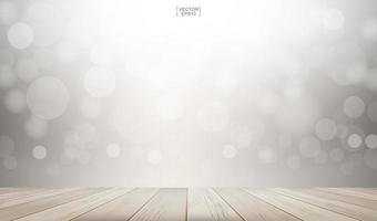 Perspective of wooden planks and gray bokeh vector