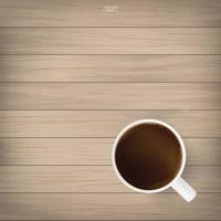 Top down view of coffee cup on wood vector