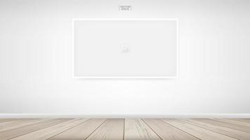 Empty photo frame on white wall in room space vector