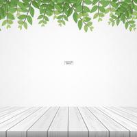 Wooden terrace with framing of green leaves vector