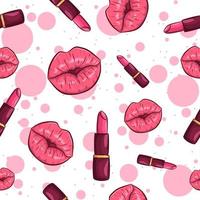Pink seamless pattern with lips and lipstick.