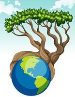 Salva el tema del mundo con tierra y árbol. vector