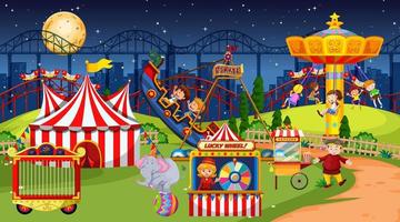 Amusement park scene at night with moon vector