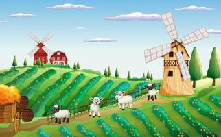 Farm scene in nature with windmill and sheeps vector