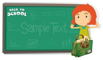 Back to school chalkboard theme with girl and bag vector