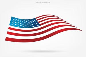 Floating American flag on white vector