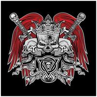 Grunge skulls with red wings and swords vector