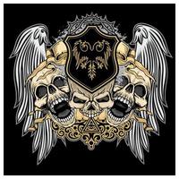 Grunge skulls with angel wings and emblem vector