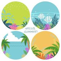 Colorful tropical beach round icons vector