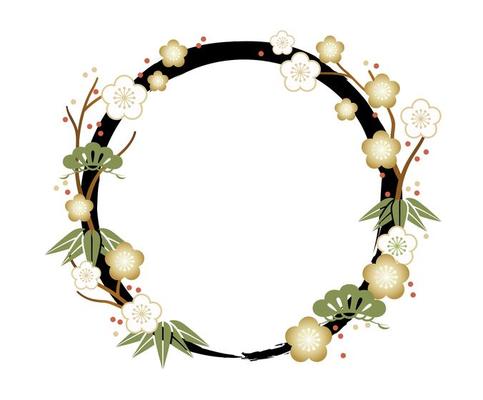 Asian floral wreath frame template