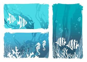 Underwater blue background scene set vector