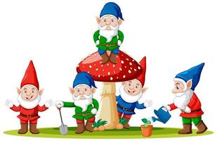 Gnomes and mushroom in cartoon style  vector