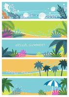 Collection of colorful tropical beach banners vector