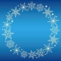 Round snowflake frame on blue background vector