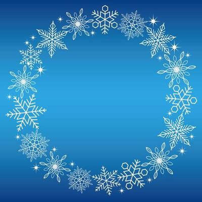 Round snowflake frame on blue background