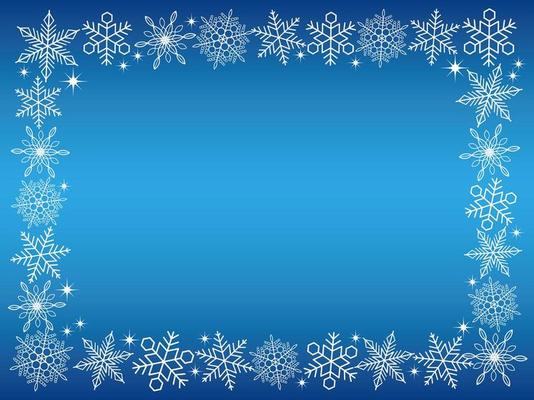 Rectangular snowflake frame on blue background