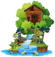 Old wooden tree house on isolated island vector