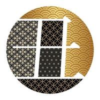 New Year's round sign with Japanese patterns vector