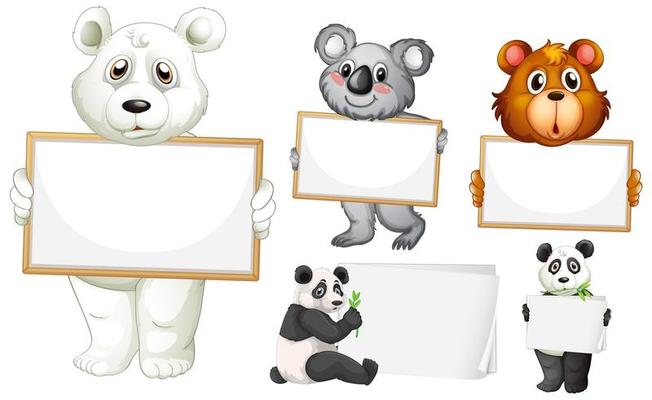Blank sign templates with animals on white