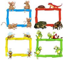 Empty colorful wood frames with animals and insects vector