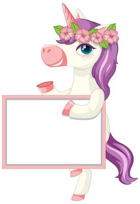 Cute unicorn holding a blank banner