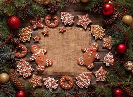 Christmas frame empty space for design text with gingerbread cookies photo