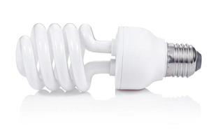 Energy saving fluorescent light bulb on white bakground photo