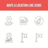 conjunto de mapas e iconos de líneas de ubicación vector