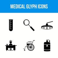 conjunto de 6 iconos de glifos médicos vector